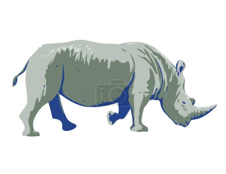 Illustration for Art Deco or WPA poster of a white rhinoceros, square-lipped rhinoceros or Ceratotherium simum side view on isolated background done in works project administration style - Royalty Free Image
