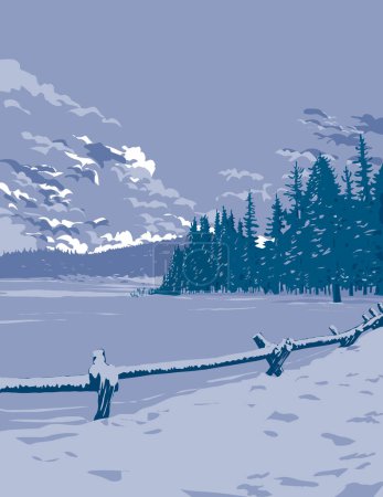 Illustration for WPA poster art of Echo Lake during winter with Mount Blue Sky in the Rocky Mountain National Park, Colorado, USA  done in works project administration or federal art project style - Royalty Free Image