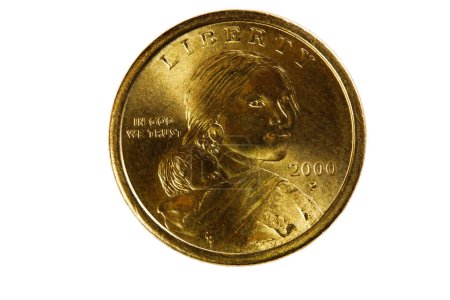 Téléchargez les photos : Sacagawea États-Unis Gold Dollar Coin Heads côté sur fond blanc - en image libre de droit