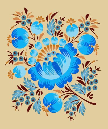 Illustration for Vector painted card with Ukrainian ornament , Petrikovskaya painting with flowers for design - Royalty Free Image