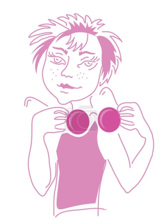 Téléchargez les photos : Croquis vectoriel d'une fille avec des lunettes rondes roses. Le concept de "regarder à travers des lunettes de couleur rose" - en image libre de droit