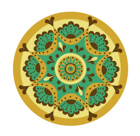 Hutsul folk art vector stylization design with mandala, flower, and swirls, traditional ceramic painting. 