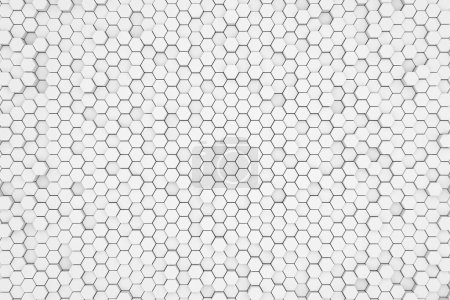 Téléchargez les photos : Fond blanc mosaïque nid d'abeille futuriste 3D. Texture réaliste des cellules en maille géométrique. Papier peint vectoriel blanc abstrait avec grille hexagonale.. Illustration 3D - en image libre de droit