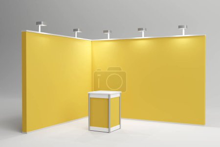 Empty exhibition stand hall with white walls. Trading room, presentation conference hall. 3d illustration