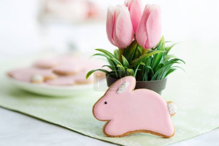 Easter bunny cookie with pink icing