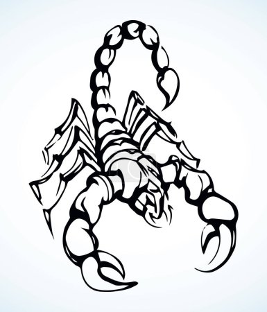 Illustration for Power hunter crab element set. Light paper text space backdrop. Freehand ink pen horror zoo pet character logotype emblem insignia. Retro star art ist doodle engrave contour print style. Close up view - Royalty Free Image