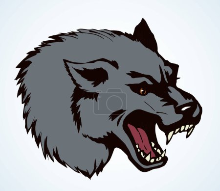 Illustration for Strong big bad spooky gray arctic killer eye white text space. Line black ink hand drawn zoo anger horror grasp logo pictogram emblem sign icon design in retro art print style. Close up vintage view - Royalty Free Image
