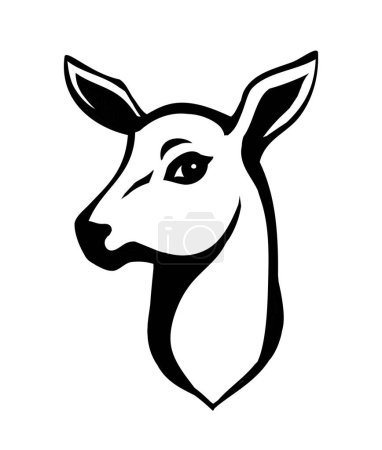 Illustration for Cute elegant brown spot adult dama goat beast look. Outline black hand drawn red impala emblem design retro beauty art sketch zoology contour print style. Closeup view white wall text space backdrop - Royalty Free Image