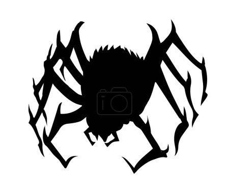 Illustration for Wild small Araneae web beast zoo life pet set white text space. Close up micro view huge hairy fear widow pest death ill bite mite tick leg dark ink pen hand drawn old retro vintage doodle art style - Royalty Free Image