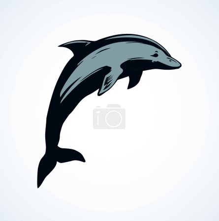 Big fun cheerful cetacean breach on light backdrop. Dark ink hand drawn funny pet pictogram logotype emblem in art retro etching contour print style on paper space for text. Side view