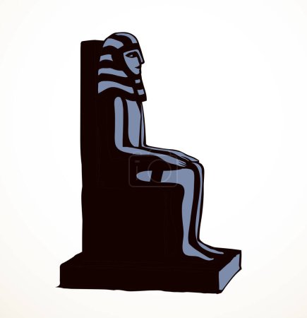 Illustration for Giza Cairo logo icon sign Luxor palac east Africa Amun city ruin. Outlin hand drawn past deity human ruler head face crown sit chair seat white stone tomb bible artwork cartoon black line sketch style - Royalty Free Image