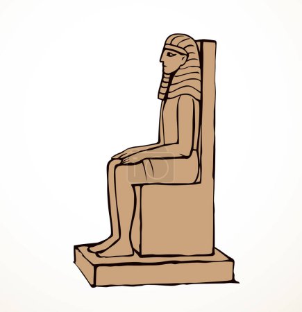 Illustration for Giza Cairo logo icon sign Luxor palac east Africa Amun city ruin. Outlin hand drawn past deity human ruler head face crown sit chair seat white stone tomb bible artwork cartoon black line sketch style - Royalty Free Image