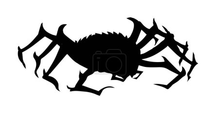 Illustration for Wild small Araneae web beast zoo life pet set white text space. Close up micro view huge hairy fear widow pest death ill bite mite tick leg dark ink pen hand drawn old retro vintage doodle art style - Royalty Free Image
