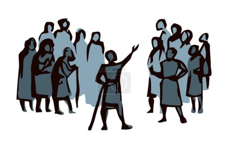 Illustration for East Arab bible male guy preach variety public team wait meet icon sign concept. Line black hand drawn girl shout pray biblical Jesus Christ god art doodle social Islam Israel white street view symbol - Royalty Free Image