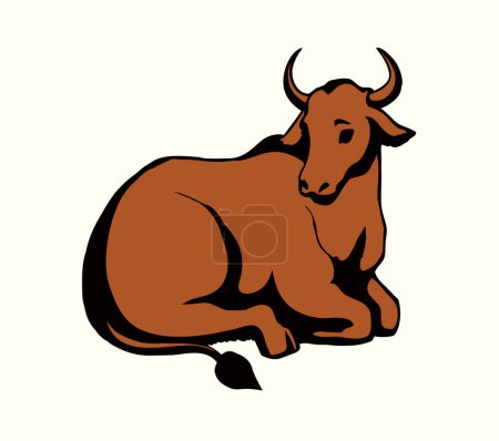 Cute tame beef meat Breton pet tail leg horn snout look India zoo ranch field view white sky text space scene. black hand drawn outline line big Indian beast herd old muzzle head art retro bible logo
