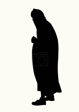 Illustration for Hand drawn line holy god elder male rabbi guy stand bow icon sign retro age Asian church faith story art cartoon sketch style white sky. Moses female Jew hide rear view sin cloak cloth savior symbol - Royalty Free Image