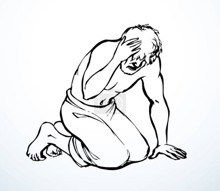 Vector drawing. Man bow praying