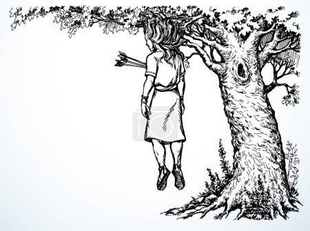 Illustration for Vector drawing. Absalom got his hair caught in a tree branch - Royalty Free Image