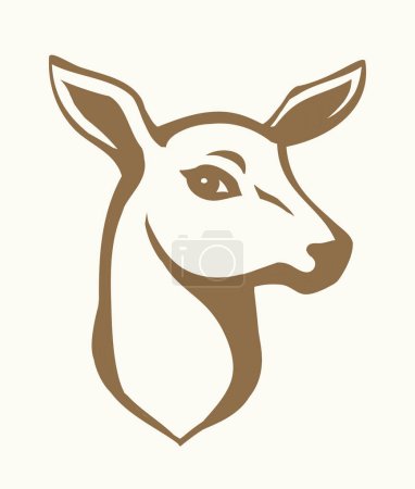 Cute elegant brown spot adult dama goat beast look. Outline black hand drawn red impala emblem design retro beauty art sketch zoology contour print style. Closeup view white wall text space backdrop