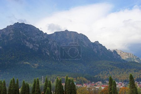 The town of Busteni and Carpathian Mountains from Cantacuzino Castle, Romania