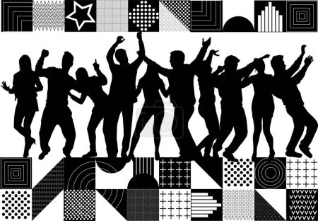 Téléchargez les illustrations : Dancing people silhouettes , retro background. - en licence libre de droit