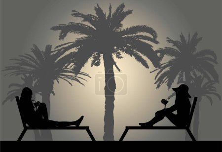 Illustration for Women relaxing on deck chair - Royalty Free Image
