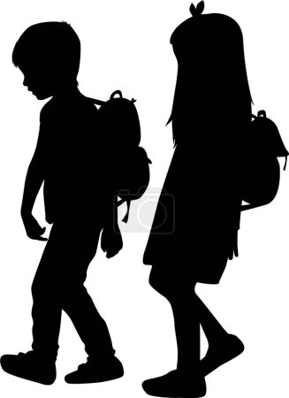 Téléchargez les illustrations : Silhouettes d'un enfant avec un sac à dos
 . - en licence libre de droit
