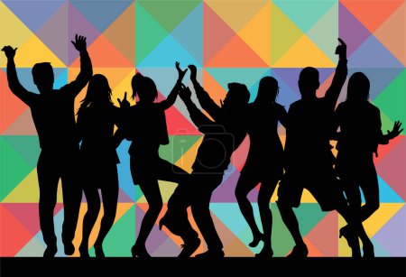Illustration for Dancing people silhouettes , retro background. - Royalty Free Image