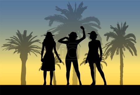 Téléchargez les illustrations : Friends on vacation under palm trees. - en licence libre de droit