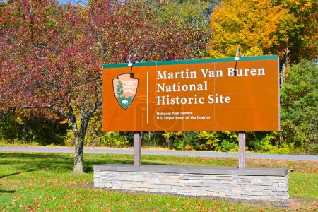 Photo for KINDERHOOK, NEW YORK - 19 OCT 2022: Sign at Lindenwald Estate a National Historic Site and the home of the 8th President of the United States, Martin Van Buren. - Royalty Free Image