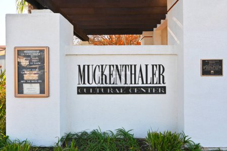 Photo for FULLERTON, CALIFORNIA - 21 DEC 2022: Sign at the entrance to the Muckenthaler Cultural Center, The Muck mission is to celebrate the human spirit through the arts. - Royalty Free Image