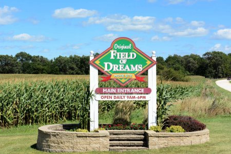 Photo for DYERSVILLE, IOWA - AUGUST 20, 2015: Field of Dreams movie site sign. The 1989 film starring Kevin Costner was filmed on the Lansing Family Farm. - Royalty Free Image