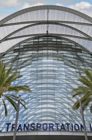 Photo for ANAHEIM, CALIFORNIA -  18 APR 2023: Closeup of the front of the Anaheim Regional Transportation Intermodal Center, ARTIC. - Royalty Free Image