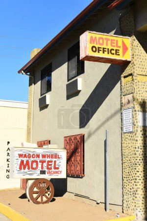 Photo for SANTA ANA, CALIFORNIA - 4 OCT 2023: Motel Office sign at the Wagon Wheel Motel on 1st Street. - Royalty Free Image