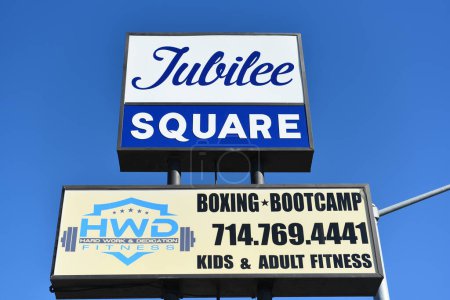 Photo for ORANGE , CALIFORNIA - 4 OCT 2023:  Jubilee Square sign at the strip mall on Tustin Street. - Royalty Free Image