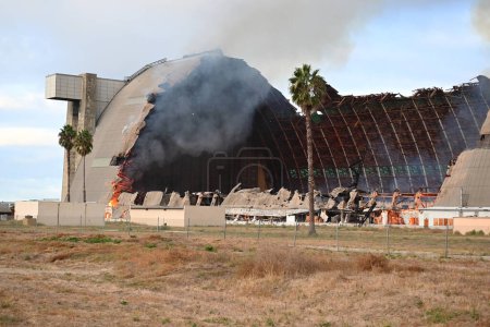 Photo for TUSTIN, CALIFORNIA - 7 NOV 2023: The Tustin MCAS Blimp Hangars fire, the morning it started. - Royalty Free Image