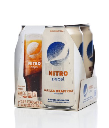 Photo for IRVINE, CALIFORNIA- 12 FEB 2024: A Four Pack of  Pepsi Nitro Vanilla Draft Cola cans. - Royalty Free Image