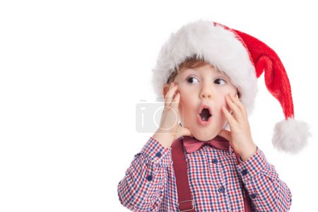 Photo for Good baby boy with tie and suspender in Santa Claus cloth, Christmas concept - Royalty Free Image