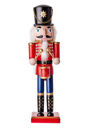 Nutcracker Christmas soldier on white background. Wooden Christmas Room Decoration