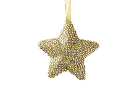 Foto de Árbol de Navidad estrella brillante dorada, decoración de adornos navideños - Imagen libre de derechos