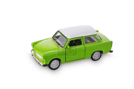 Téléchargez les photos : Retro car, miniature collectible vintage toy, isolated on white background - en image libre de droit