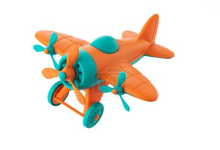 Téléchargez les photos : Color plastic airplane toy for kids isolated on white background - en image libre de droit
