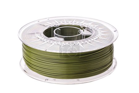 Téléchargez les photos : Wire for 3D printing roll. Filament thermoplastic for 3d printing isolated on white background. - en image libre de droit