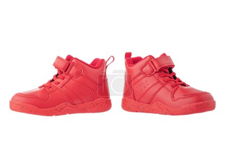 Photo for Red kids shoes. Sport sneakers isolated on white background - Royalty Free Image