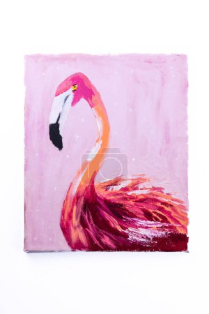 Téléchargez les photos : Flamingo Aquarelle peinture à l'huile sur toile isolée sur fond blanc - en image libre de droit