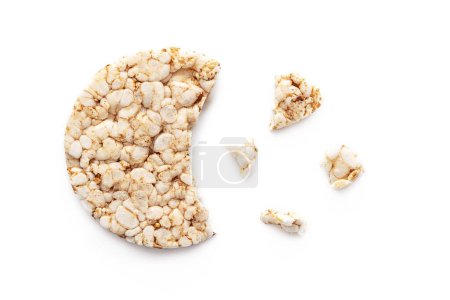 Photo for Puffed rice cake chips from above isolated on white background, Healthy snack. - Royalty Free Image