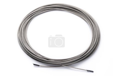 Photo for Metal rope technology steel cable isolated on white background. - Royalty Free Image