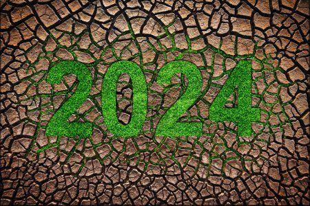 Téléchargez les photos : Cracked Earth Pattern Texture, 2024 Happy new year background - en image libre de droit