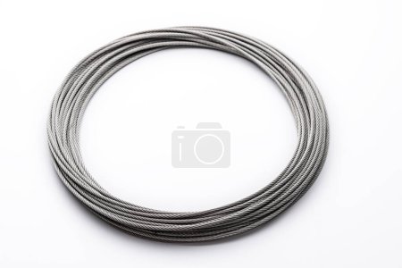 Photo for Metal rope technology steel cable isolated on white background. - Royalty Free Image