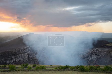 White smoke coming from volcano crater in Masaya Nicaragua